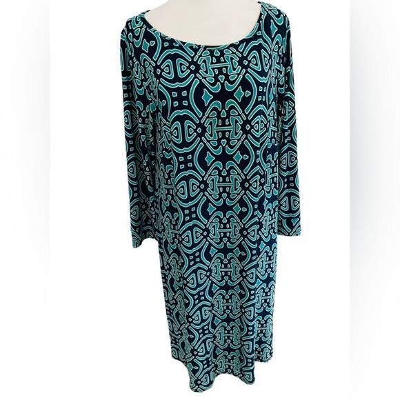 LAUNDRY By Design Shelli Segal Dress Turquoise Blue Green Geo print  Sz 10 - Picture 1 of 7